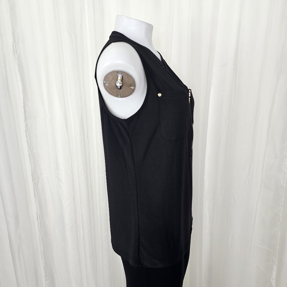 Anne Klein black sleeveless top zip front with chest pockets size small - Picture 5 of 8